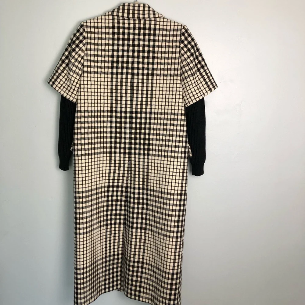 Maison‎ Margiela MM6 Black & Cream Houndstooth Layered Wool Blend Coat Sz. L